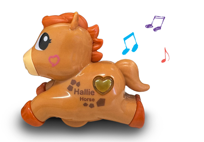 Press the light up heart button to hear 2 sing-along songs, melodies and phrases.