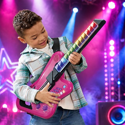 Four awesome guitar styles for kids to explore clean electric, distortion, acoustic and funny sounds.