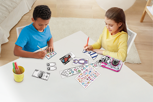 Get 60+ stickers, a notebook, pen, thermal sticker paper, and 110+ templates to design comics, 
					games, cards, play money, and more.