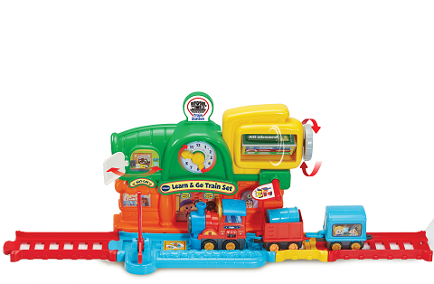 Launch the Toot-Toot Drivers motorised train with 2 wagons from the Train Station and watch it go around the track with fun sounds and phrases.