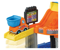 Lift, track splitter and rock chute add to the role-play fun and help transport your Toot-Toot vehicles around the construction site.