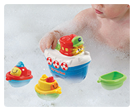 Float the tug around in the bath or push it around on its wheels when playing on dry land!