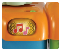 Features fun phrases, sounds, 3 songs and 15 melodies that encourage interaction.