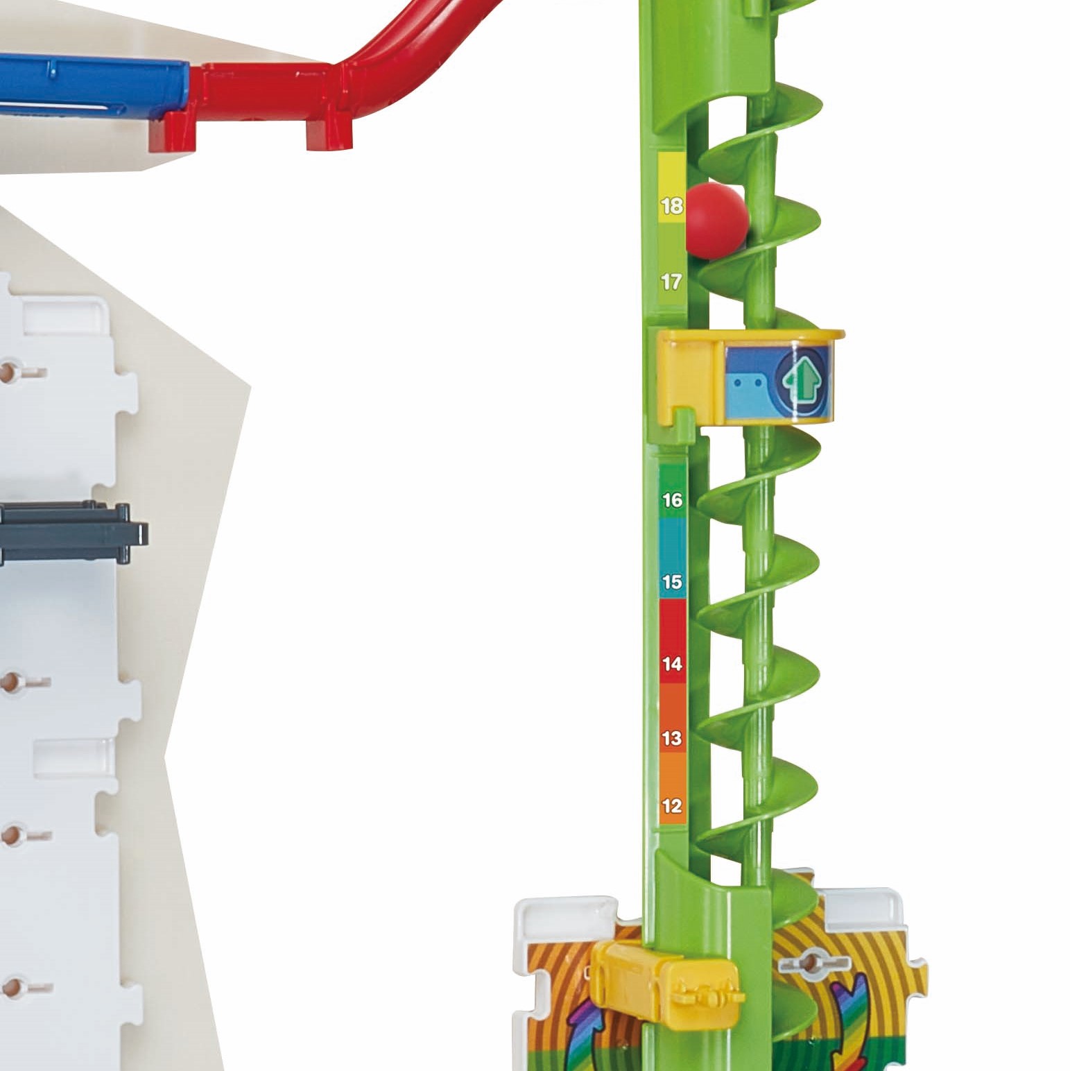 Motorised spiral lift keeps the marbles free falling!