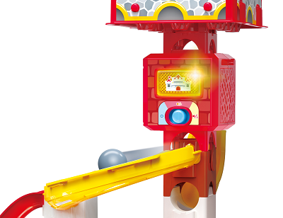 Electronic module triggers fun sounds, music and lights as marbles pass through! Electronic module triggers fun sounds, music and lights as marbles pass through!