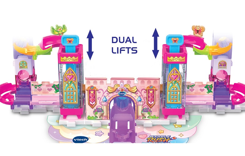 Use the two marble lifts to elevate marbles back up the play set to keep the party going! Use the two marble lifts to elevate marbles back up the play set to keep the party going!
